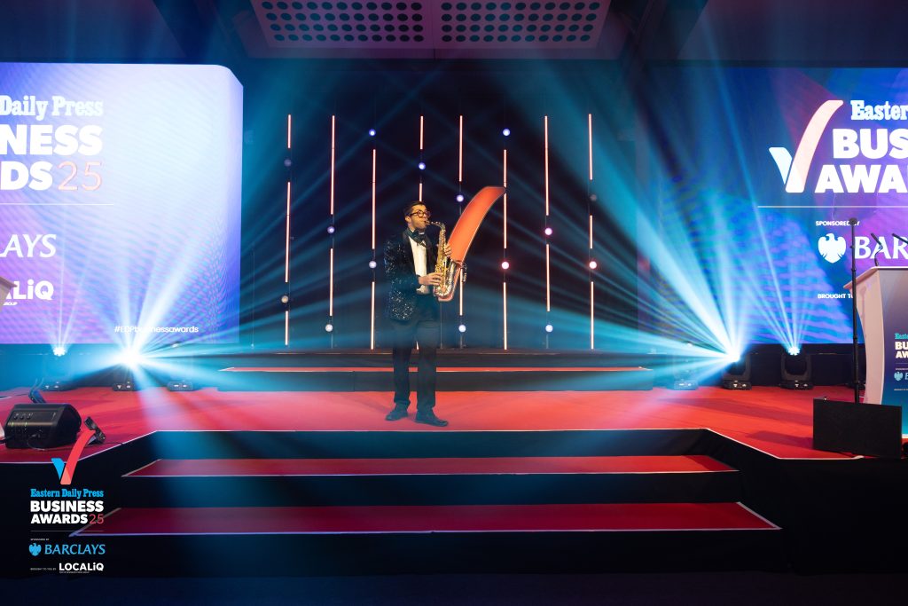 Alex Rimell Sax at EDP Business Awards - Credit: Matt Potter